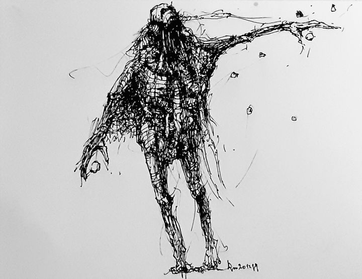 Drawing titled "Und wenn er kommt?…" by Stephan Rodriguez Warnemünde, Original Artwork, Ink