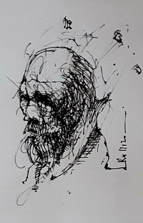 Drawing titled "Dostojewski" by Stephan Rodriguez Warnemünde, Original Artwork, Ink