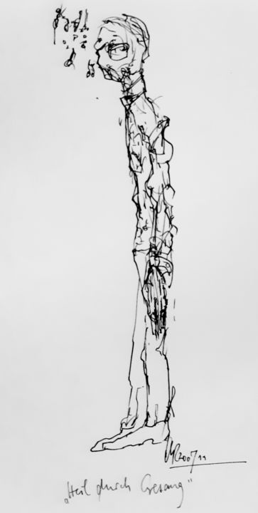 Tekening getiteld "Heil durch Gesang" door Stephan Rodriguez Warnemünde, Origineel Kunstwerk, Inkt