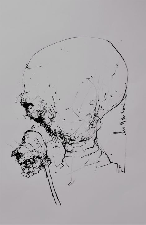Tekening getiteld "Der Beleidigte (2)" door Stephan Rodriguez Warnemünde, Origineel Kunstwerk, Inkt