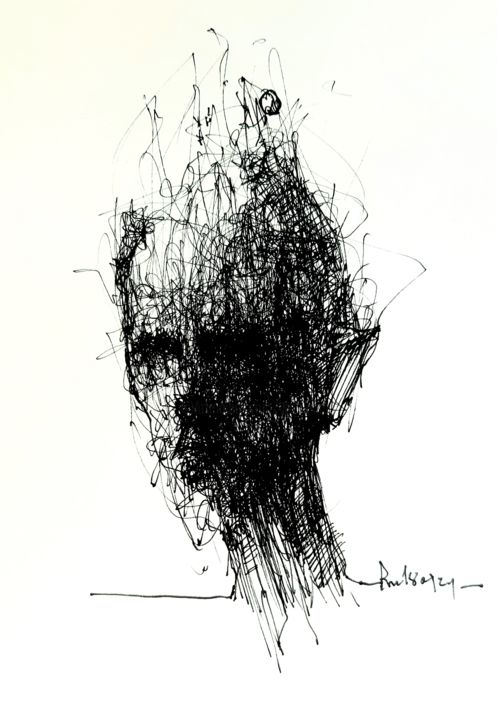 Zeichnungen mit dem Titel "Hiob (49)" von Stephan Rodriguez Warnemünde, Original-Kunstwerk, Gel Stift