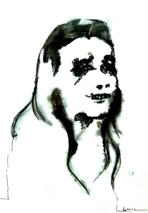 图画 标题为“Anna Blumes Lächeln” 由Stephan Rodriguez Warnemünde, 原创艺术品, 墨
