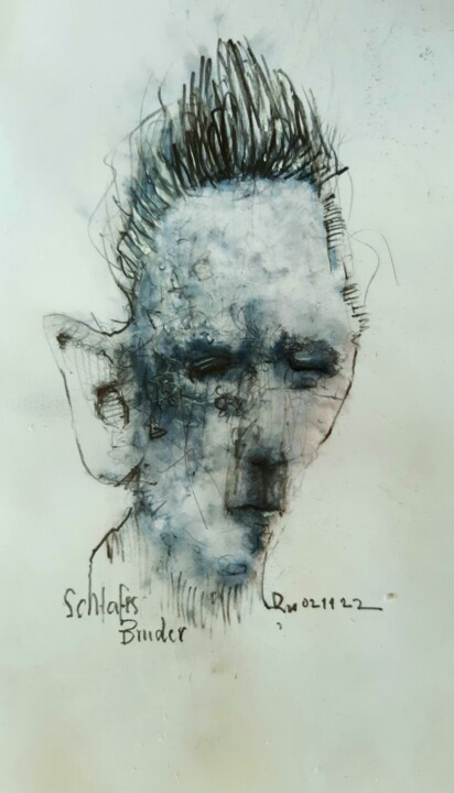 Dessin intitulée "Schlafes Bruder (4)" par Stephan Rodriguez Warnemünde, Œuvre d'art originale, Crayon