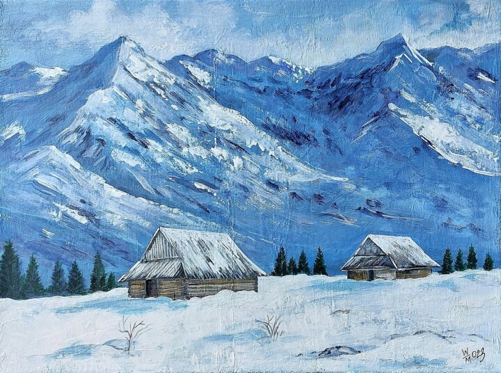 Malerei mit dem Titel "Zima w Tatrach" von Waldemar Wojtowicz, Original-Kunstwerk, Acryl