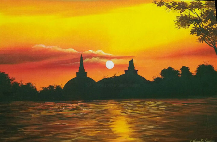 Painting titled "Golden Heritage" by Wasantha Ranjan, Original Art, Acrylic Mounted on Stretcher frame