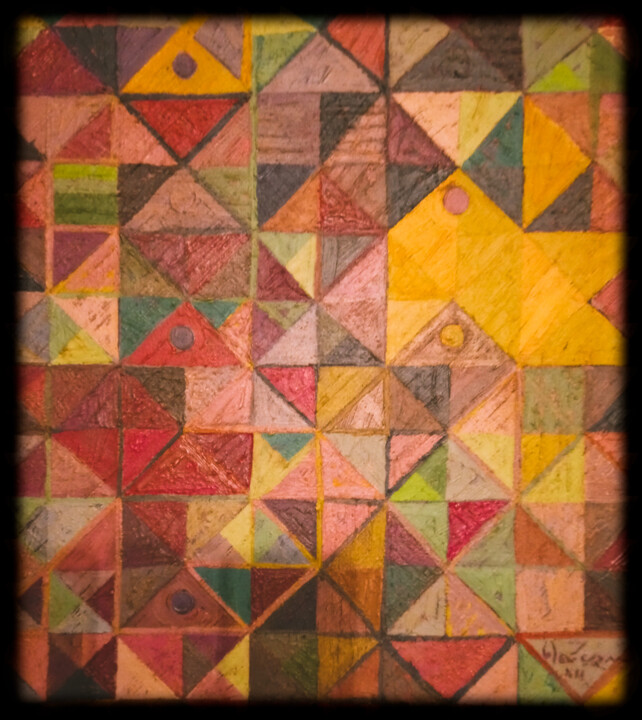 Painting titled "Geometric II" by Wasem, Original Artwork, Oil Mounted on Wood Stretcher frame