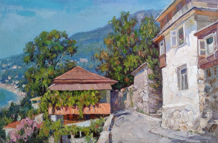 Painting titled "sunny day" by Vasiliy Nesterov, Original Artwork, Oil Mounted on Other rigid panel