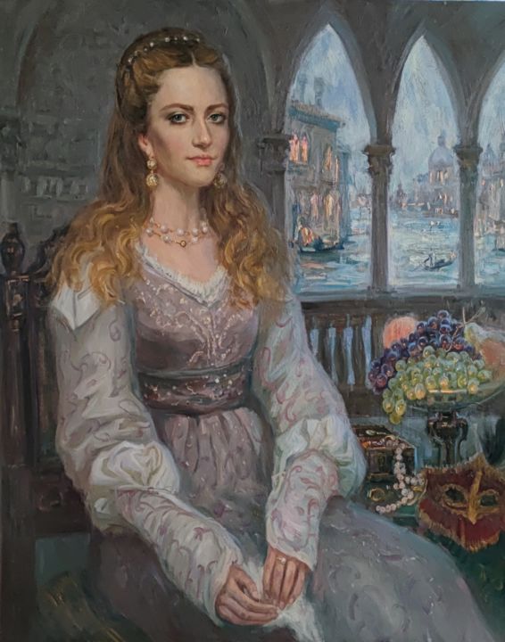 Картина под названием "Девушка из Венеции" - Vasiliy Nesterov, Подлинное произведение искусства, Масло