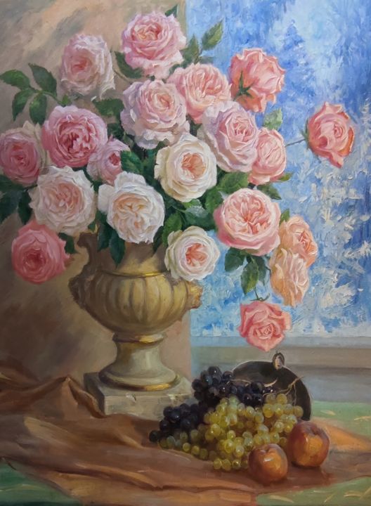 Painting titled "Winter roses" by Vasiliy Nesterov, Original Artwork, Oil