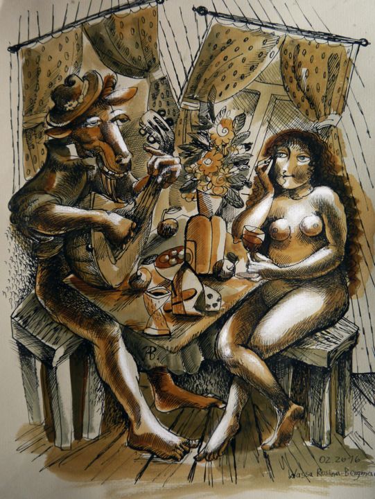 Desenho intitulada "Flirt" por Wassa Rosin-Bergmann, Obras de arte originais, Tinta