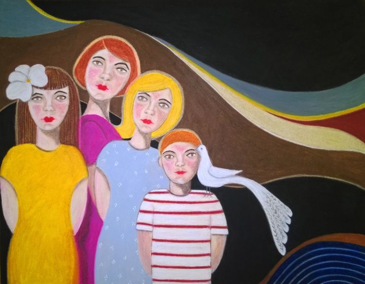 Peinture intitulée "Famille" par Wass Laouir, Œuvre d'art originale, Pastel
