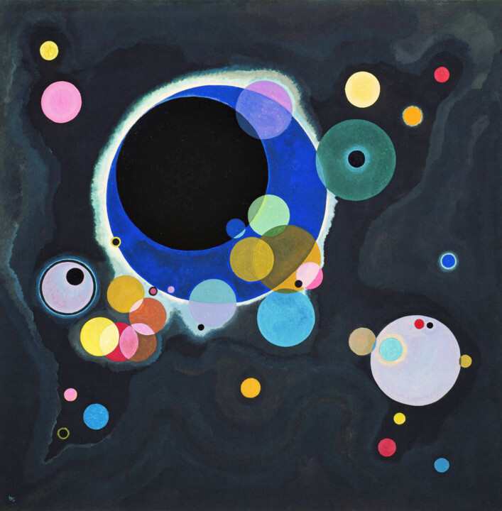 「Plusieurs cercles」というタイトルの絵画 Wassily Kandinskyによって, オリジナルのアートワーク, オイル