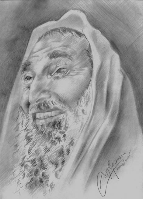 Drawing titled "chayekh yassin" by Wassim Mansouria, Original Artwork