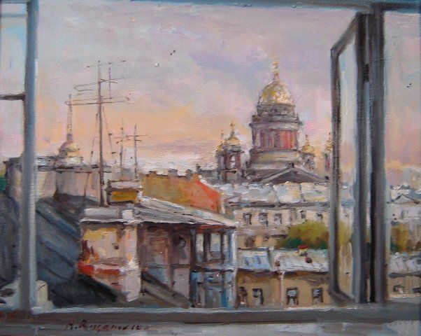 Painting titled "Окно" by Aleksandr Rusanov, Original Artwork, Oil