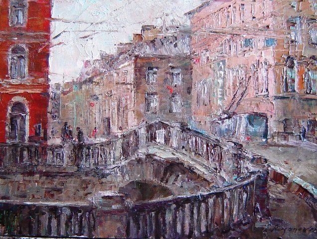 Painting titled "Каменный мост" by Aleksandr Rusanov, Original Artwork, Oil