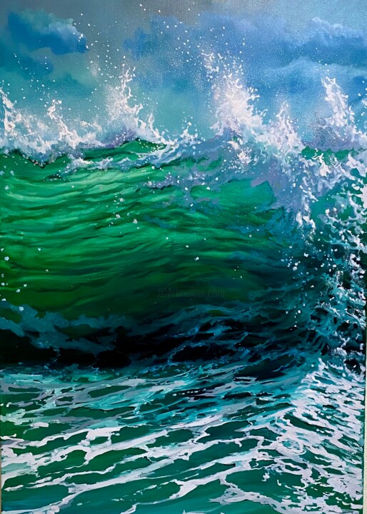 Картина под названием "Изумрудная свежесть" - Water-Man, Подлинное произведение искусства, Масло Установлен на Деревянная ра…