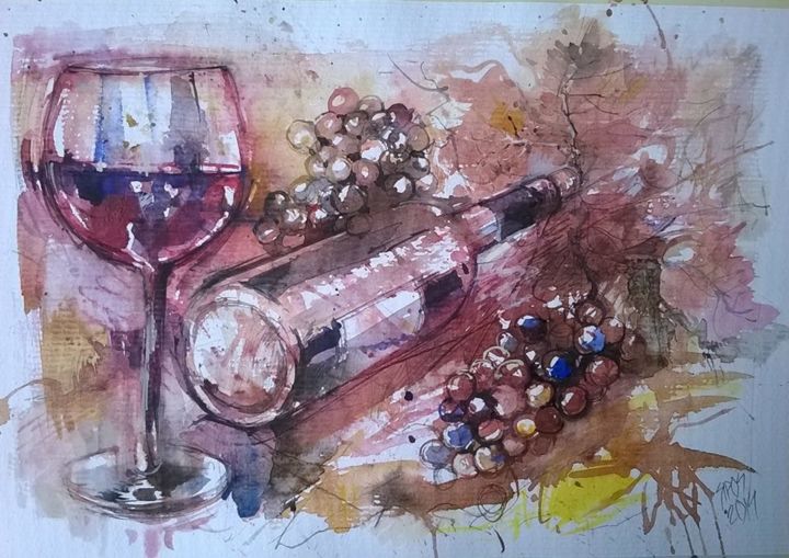 Pittura intitolato "Empty bottle." da Watercolorist Lorand Sipos, Opera d'arte originale, Acquarello