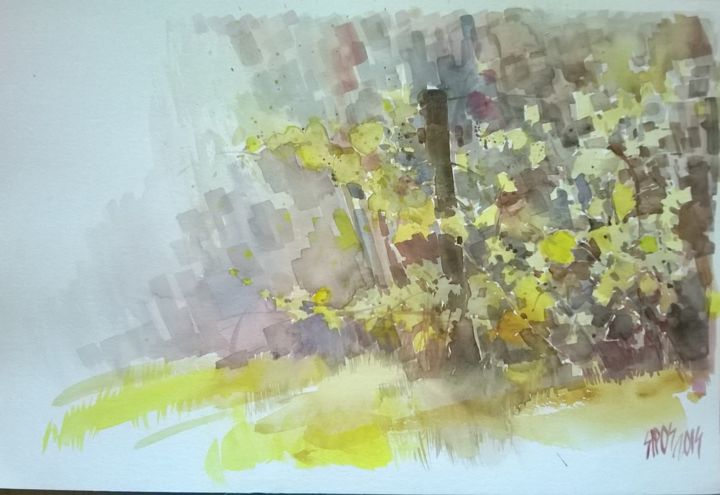 Картина под названием "Vineyard." - Watercolorist Lorand Sipos, Подлинное произведение искусства, Акварель