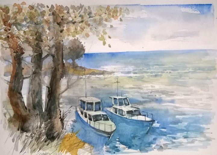 Картина под названием "See shore." - Watercolorist Lorand Sipos, Подлинное произведение искусства, Акварель