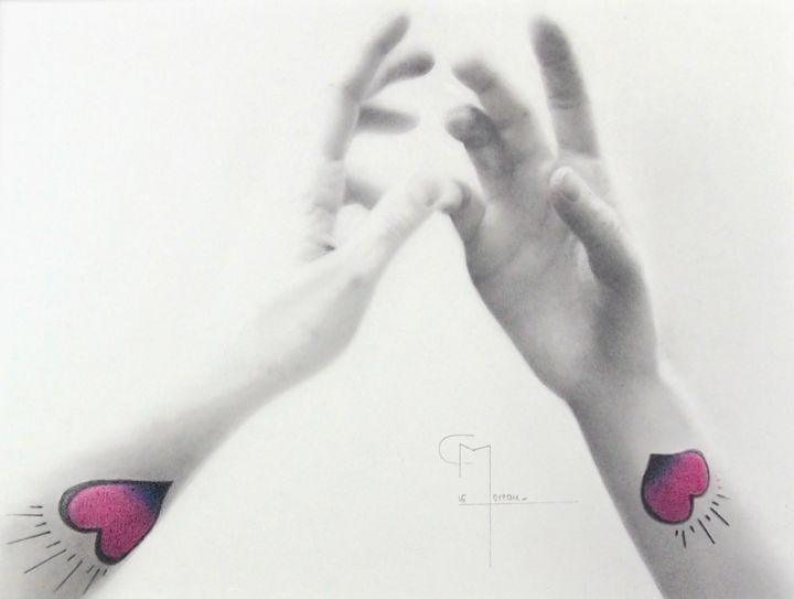 Dibujo titulada "Se connecter" por Christophe Moreau, Obra de arte original, Lápiz