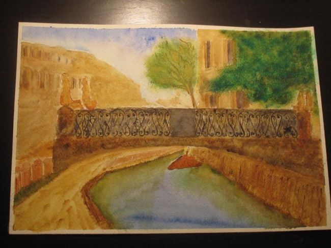 Pittura intitolato "el pont d'innamoraa" da Watercolorwalt, Opera d'arte originale, Olio