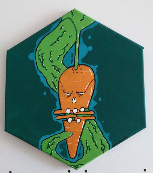 Painting titled "Carottes mutante" by Waterone Creation, Original Artwork, Acrylic