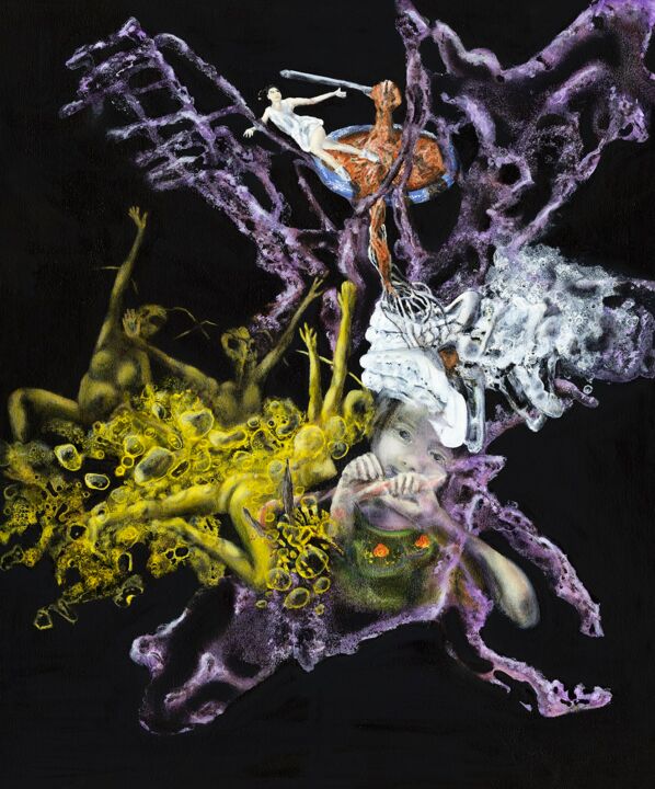 Картина под названием "Gliding through an…" - Wavi Parti, Подлинное произведение искусства, Масло
