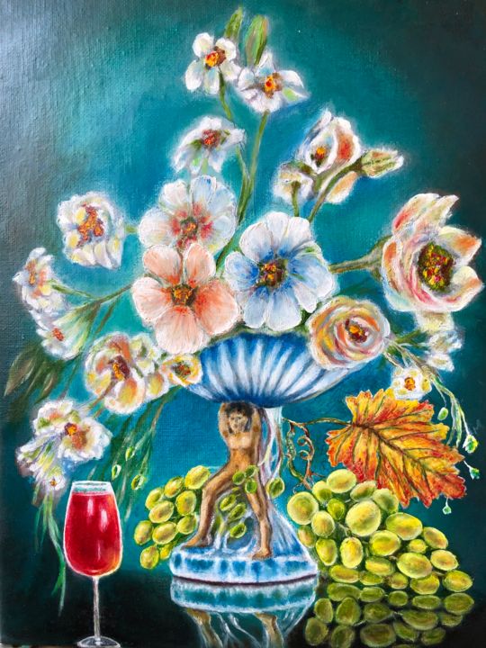 Painting titled "Flowers" by Valery, Original Artwork, Oil