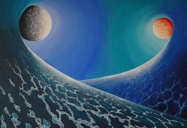 绘画 标题为“moons and emocean” 由Wayne French, 原创艺术品, 油