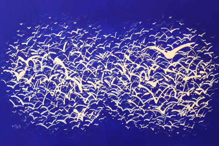 Peinture intitulée "Mouettes en Mer/ Gu…" par Wayne Sleeth, Œuvre d'art originale, Acrylique Monté sur Châssis en bois