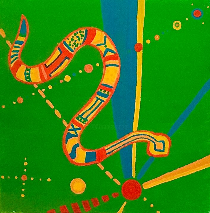 Peinture intitulée "Serpiente sagrada" par Elia Deza (Wayta), Œuvre d'art originale, Huile