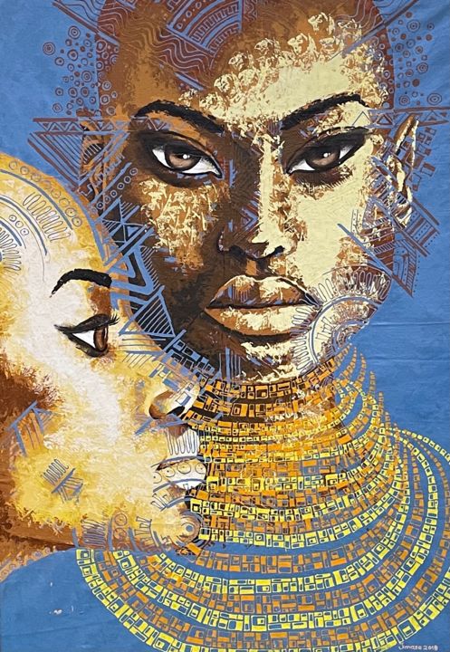「African Tribal woman」というタイトルの絵画 Wazzan Saによって, オリジナルのアートワーク, アクリル