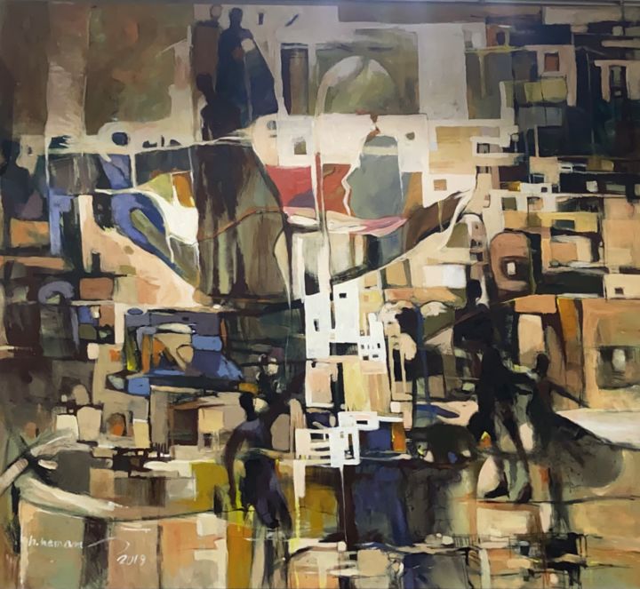 Malerei mit dem Titel "The City" von Wazzan Sa, Original-Kunstwerk, Acryl