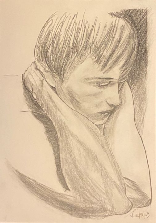 Drawing titled "The Boy" by W.C. Colares, Original Artwork, Pencil