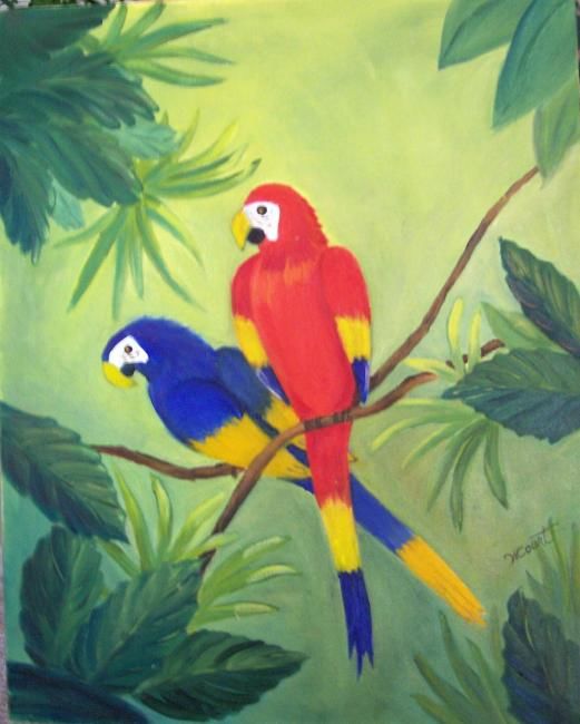 Painting titled "Colorful Parrots" by Wcourt, Original Artwork