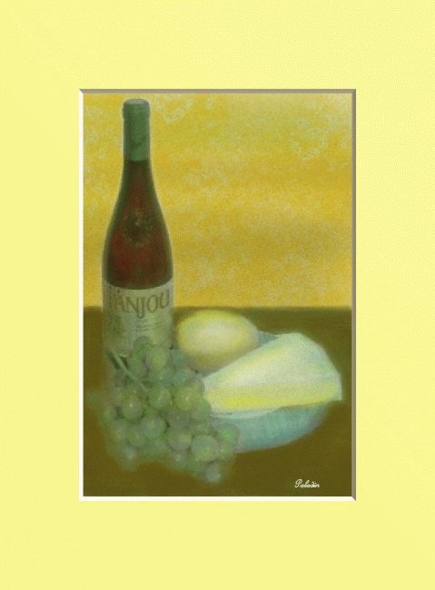 Painting titled "Wine and Cheese" by Paladin, Original Artwork