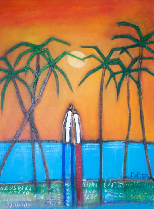 Painting titled "Living in Paradise" by William Debilzan, Original Artwork, Oil