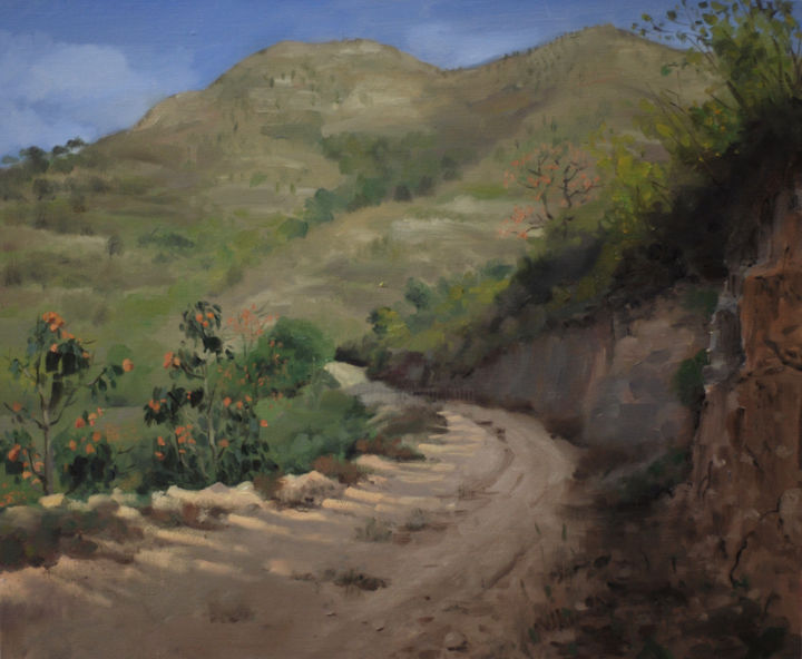 Painting titled "Green Trail" by Wei Jia, Original Artwork, Oil