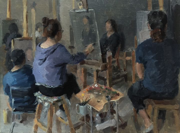 Malerei mit dem Titel "Studio" von Wei Jia, Original-Kunstwerk, Öl