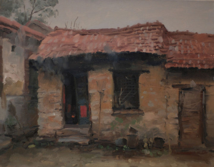 Painting titled "Cottage" by Wei Jia, Original Artwork, Oil