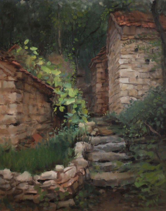 Painting titled "Stone Steps" by Wei Jia, Original Artwork, Oil