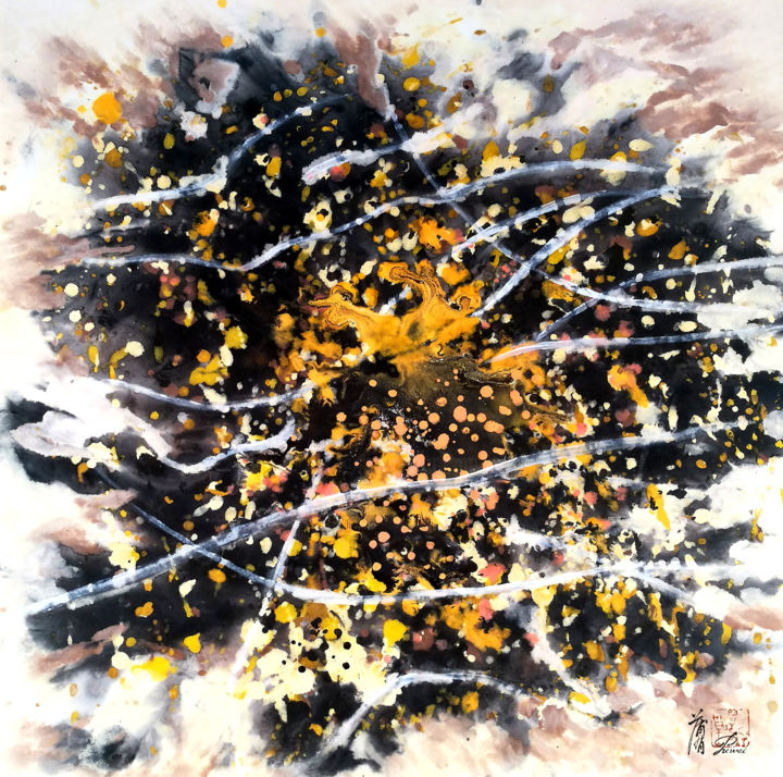 绘画 标题为“Falling Leaves In T…” 由Pu Wei, 原创艺术品, 墨