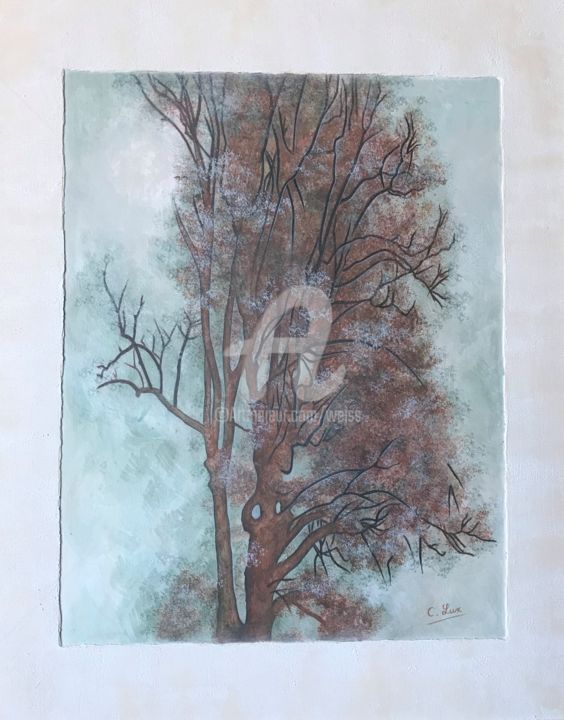 Malerei mit dem Titel "Arbre à Ferney-Volt…" von Claudine Lux, Original-Kunstwerk, Acryl