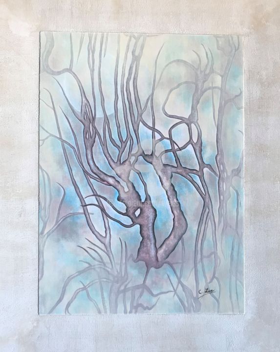 Malerei mit dem Titel "Les arbres s'envole…" von Claudine Lux, Original-Kunstwerk, Acryl