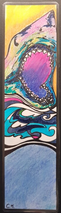 Dessin intitulée "Marque page requin" par Captainmarimo, Œuvre d'art originale, Pastel