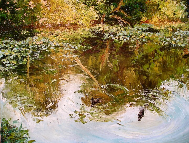 Painting titled "‘Duck in Hampstead…" by Wendy Long, Original Artwork, Oil
