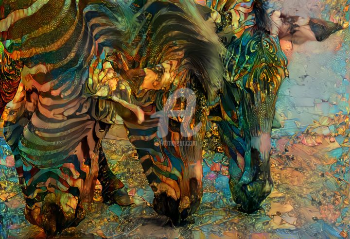 Digital Arts titled "Zebras at the water…" by Redreamer, Original Artwork, Digital Painting