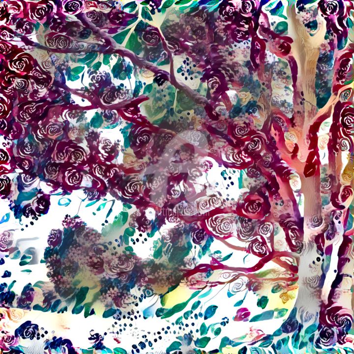 Digital Arts titled "Rose Tree" by Redreamer, Original Artwork, Digital Painting