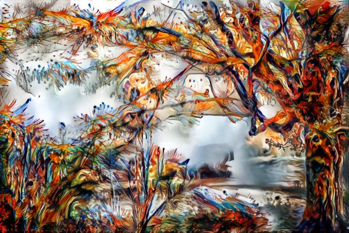 Digital Arts titled "Studio Maple Tree" by Redreamer, Original Artwork, Digital Painting