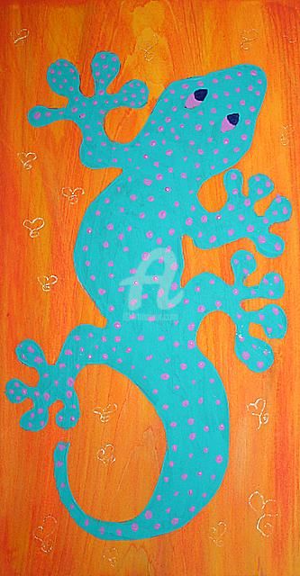 Schilderij getiteld "TRIBAL SERIES GECKO…" door Redreamer, Origineel Kunstwerk, Anders